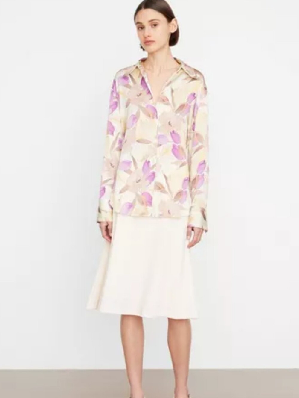 Vince Nouveau Magnolia Silk Relaxed Fit Buttondown Shirt Purple Gold Yellow XS